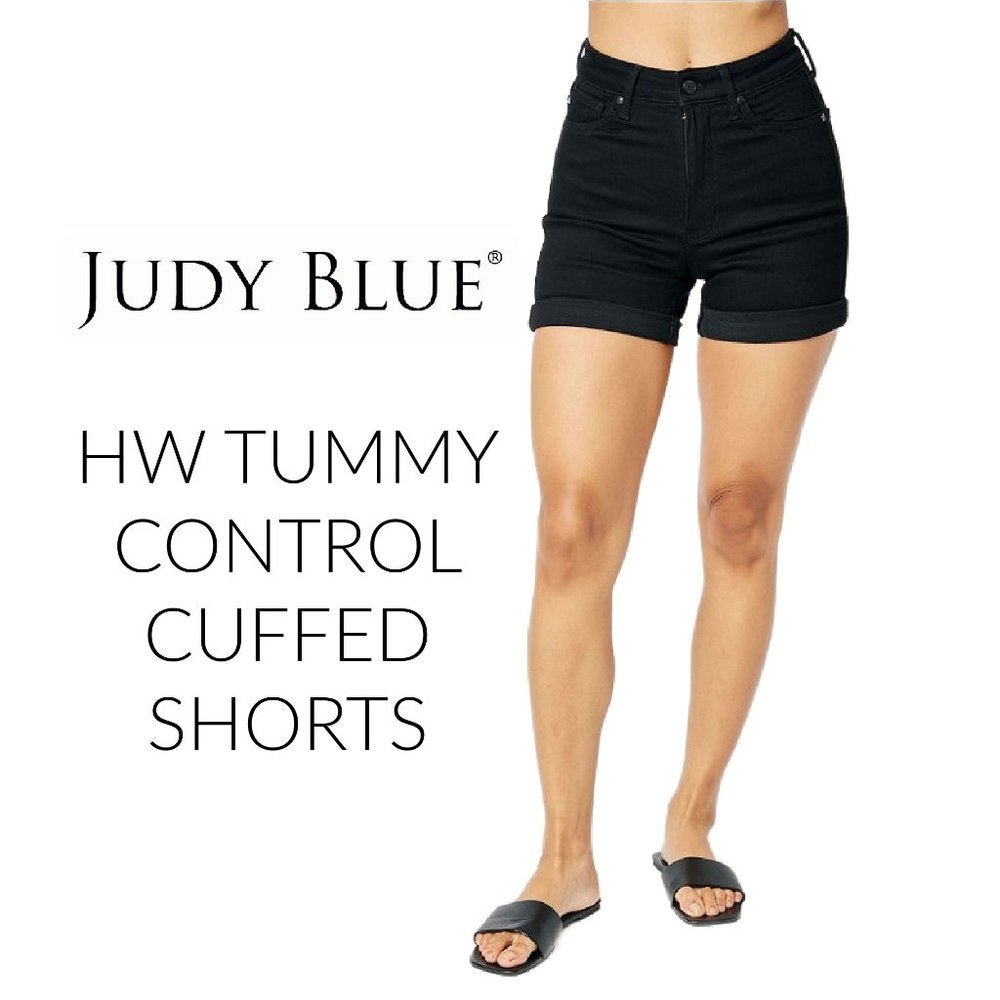 Judy Blue Tummy Control Black High Rise Cuffed Shorts